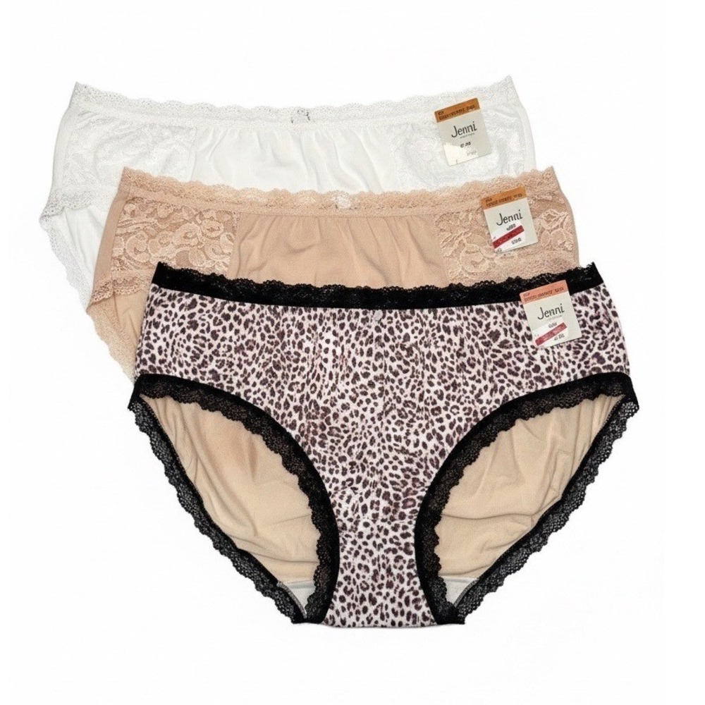 Jenni Women's Panties Lace Trim Leopard White Chai, Lot of 3, Size XXXL,‎ NWT